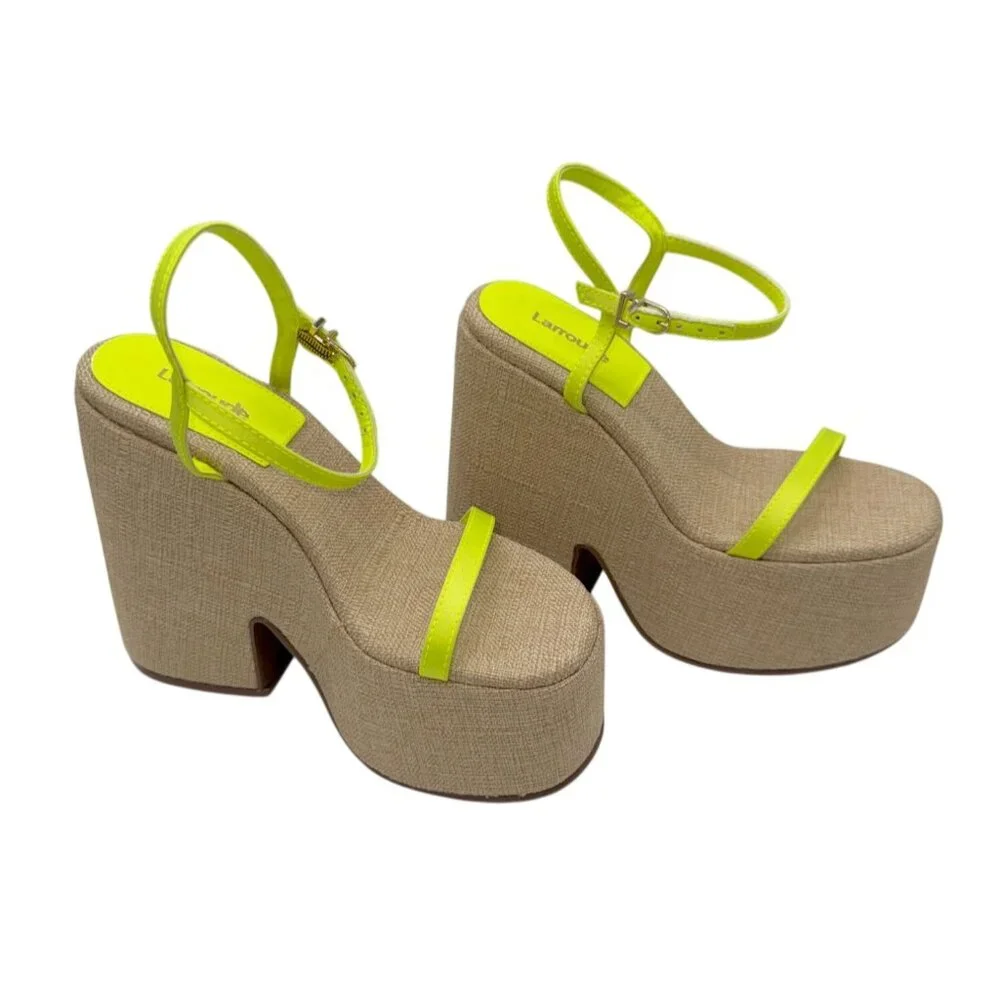 Larroude Wanda Sandal Satin Lemon NWB - Size 5 - Picture 2 of 7